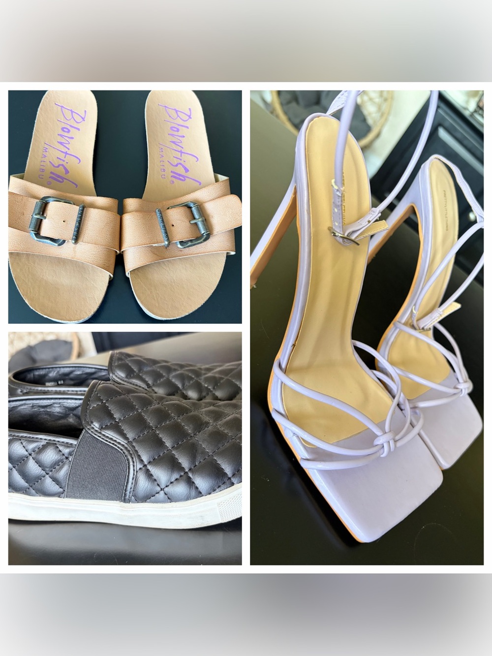 Steve Madden Black Quilted Slip-Ons, blowfish sandals PLT purple strap heel